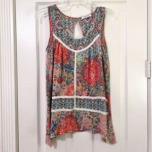 Spense Summery Patchwork  and Lace Sleeveless Top Size Small